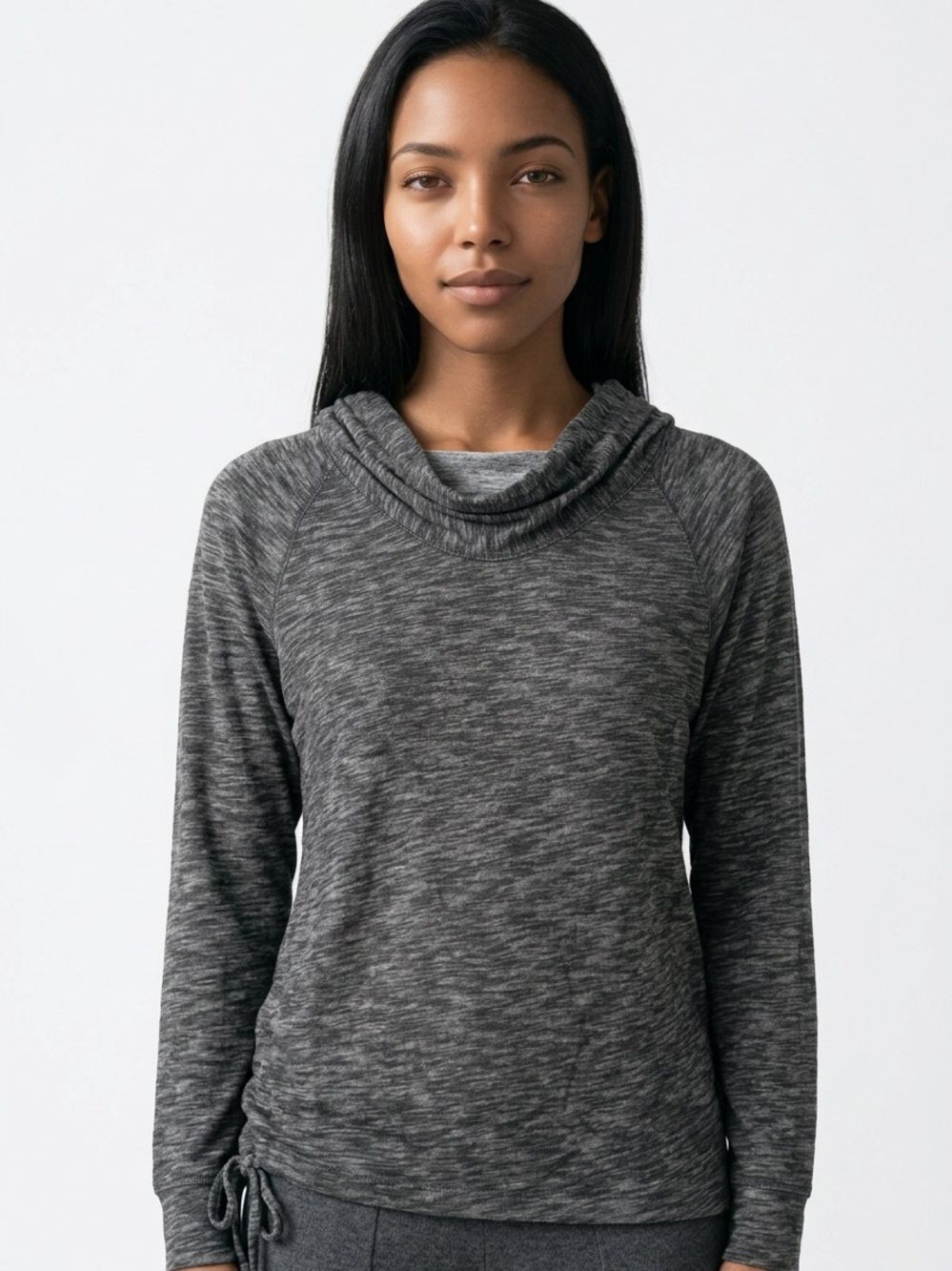 LUCY | Hooded Cowl Neck Pullover Top Gray Medium